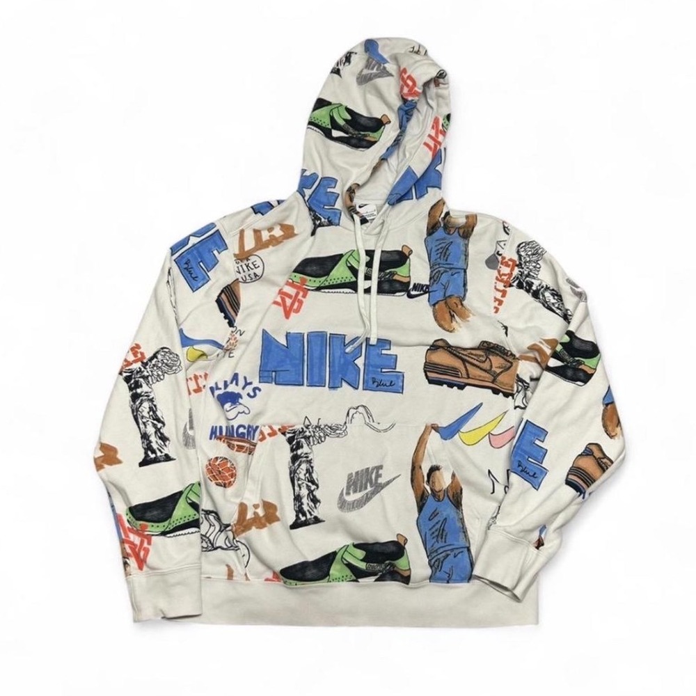 Nike Sportswear Club Sketched Graphic Hoodie Cream FV1921-133 Mens Large